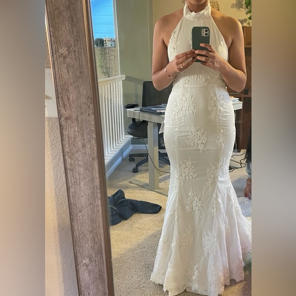 Dreamy Glamour White Embroidered Halter
Mermaid Maxi Dress - Picture 7 of 11